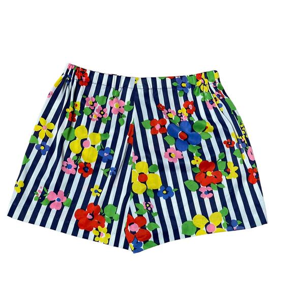 Womens Shorts Multicolor Floral Striped High Rise Elastic Waist Pull-On Small S - Picture 4 of 4
